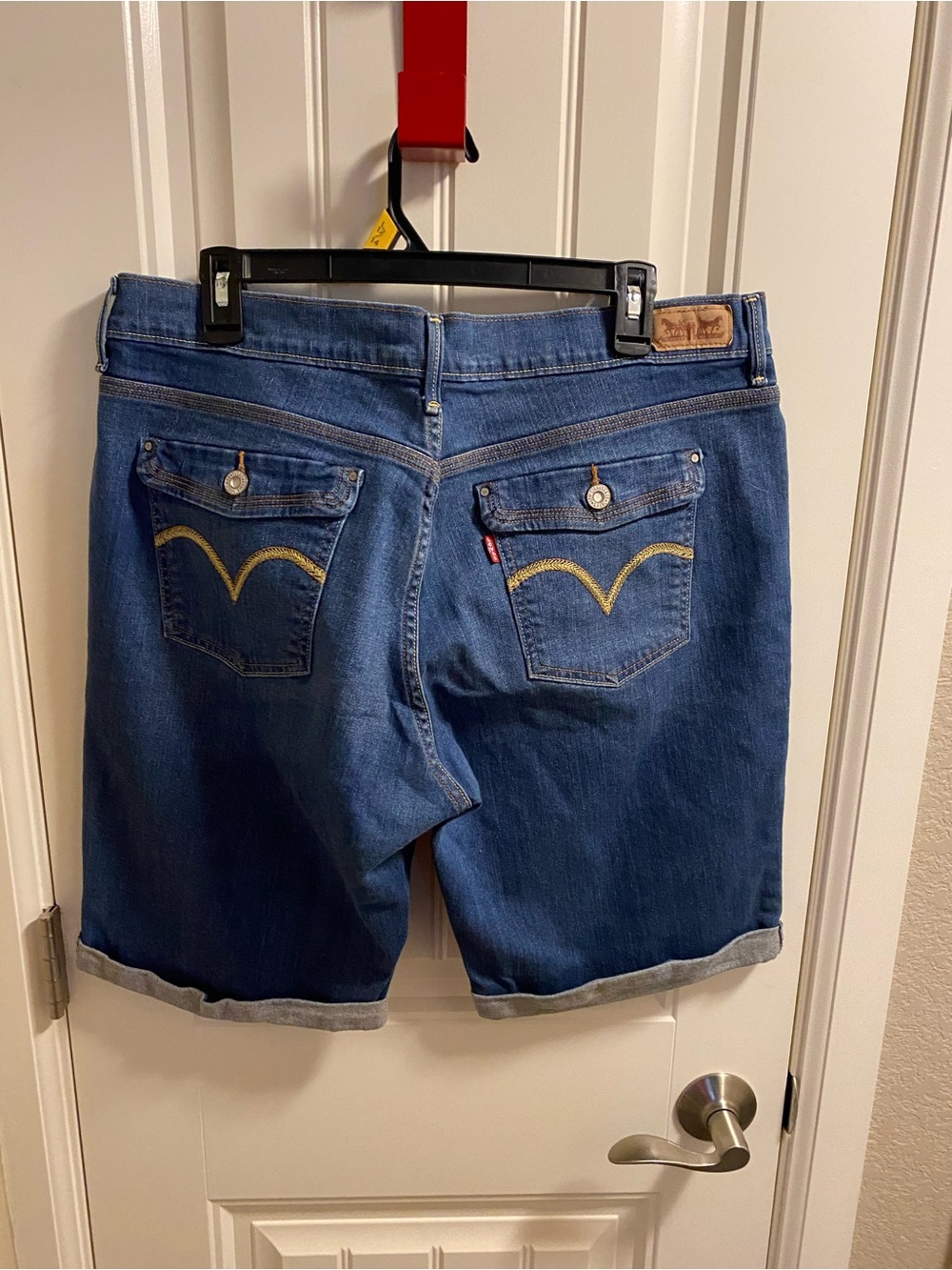 Levis Jeans Shorts 14 Stretch Bermuda Style Blue Denim Rolled Cuff - Picture 4 of 8